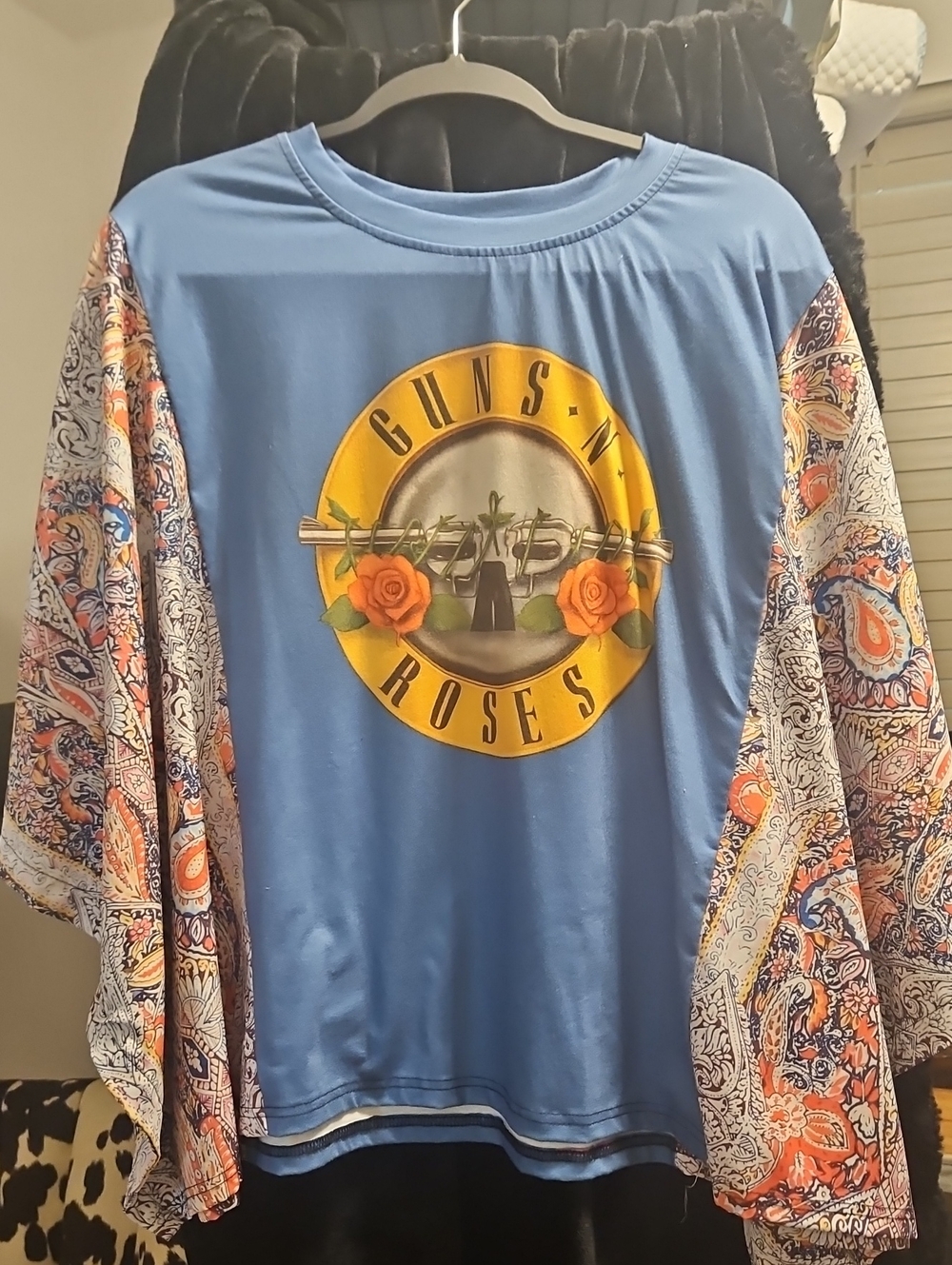 Guns N' Roses Blue Graphic Tee with Paisley Sleeves